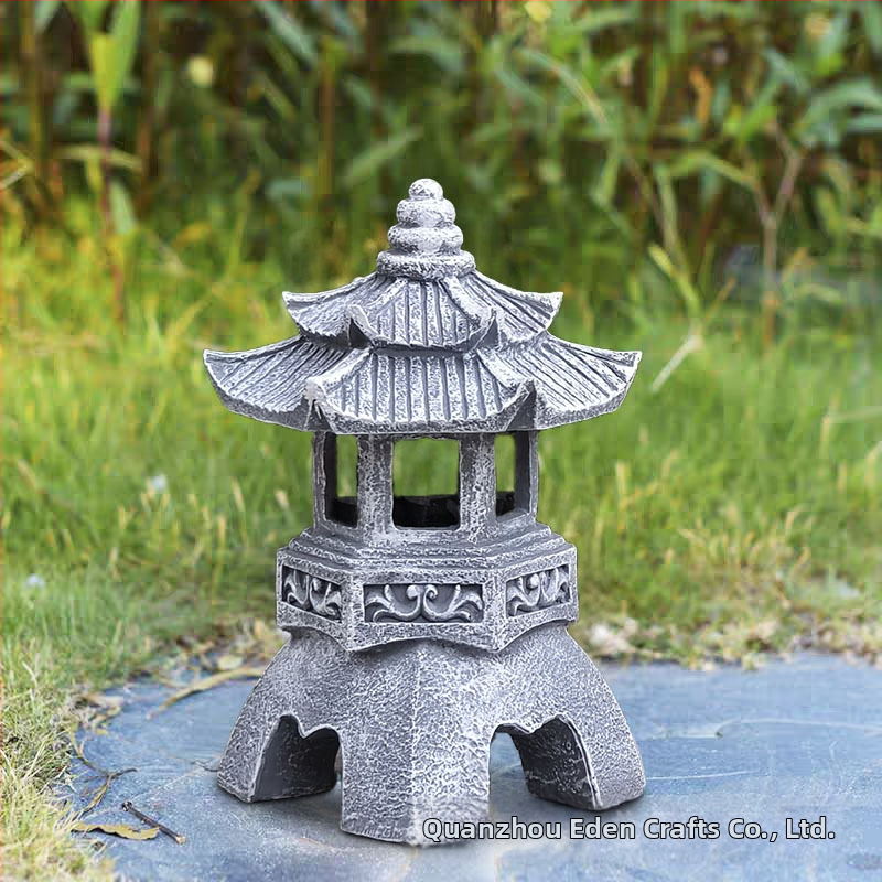 Solárna zen lampa pre záhradu — ozdoba z živice, kamenný veža, moderné umenie, Eden značka