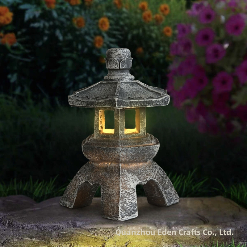 Solárna zen lampa pre záhradu — ozdoba z živice, kamenný veža, moderné umenie, Eden značka