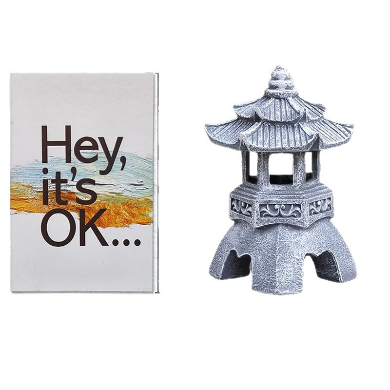 Solarni Zen fenjer za vrt — ukras od smole, kamen toranj, moderno umjetnost, Eden brend