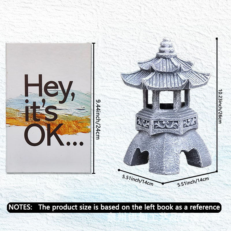 Solarni Zen fenjer za vrt — ukras od smole, kamen toranj, moderno umjetnost, Eden brend