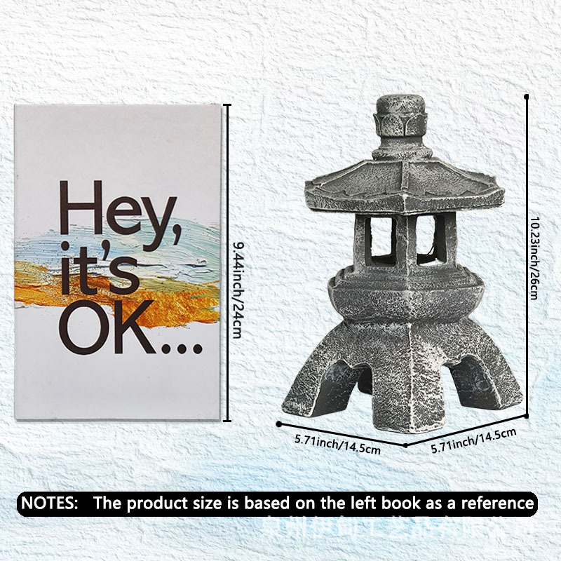 Solarni Zen fenjer za vrt — ukras od smole, kamen toranj, moderno umjetnost, Eden brend