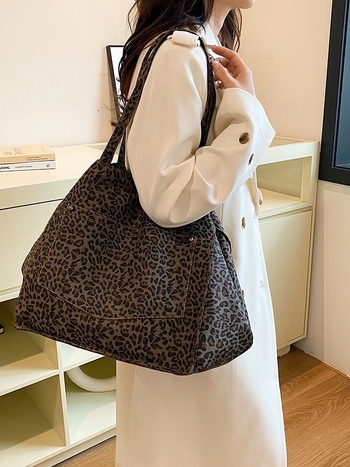 Leopardinio printo totes krepšys moterims, miesto paprastumas, kompozicinė medžiaga, magnetinis užsegimas, horizontali kvadrato forma