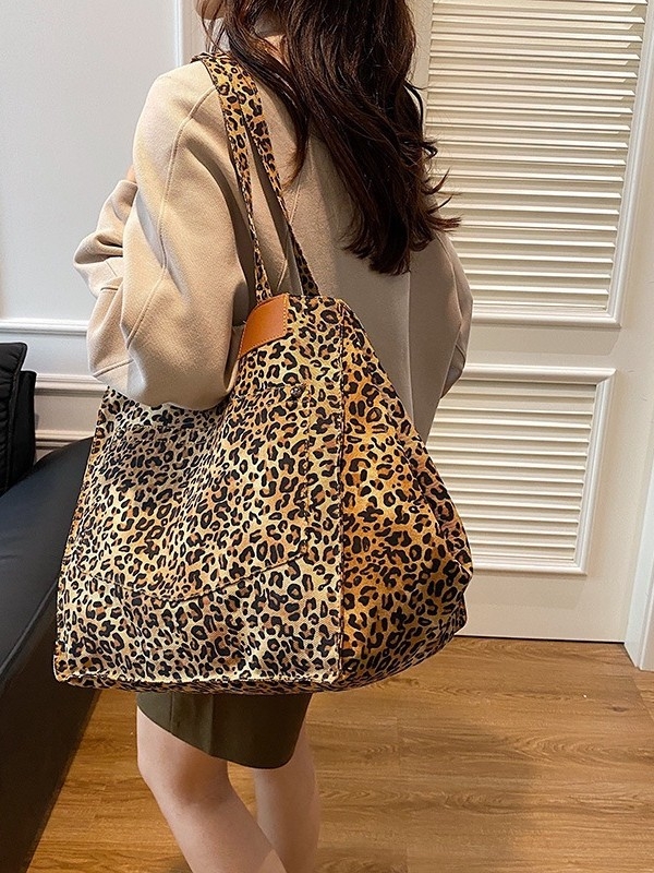 Leopardinio printo totes krepšys moterims, miesto paprastumas, kompozicinė medžiaga, magnetinis užsegimas, horizontali kvadrato forma