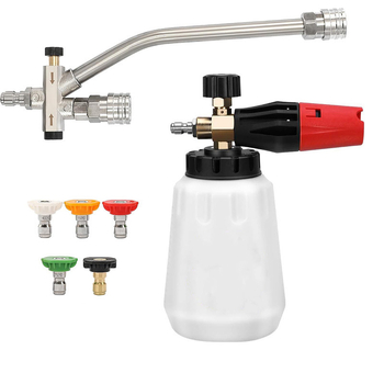 Aukšto slėgio purškimo pistoleto su 1/4 greito sujungimo, PA putų indelis, 5 antgaliai, konstrukcija iš nerūdijančio plieno, plastiko ir aliuminio