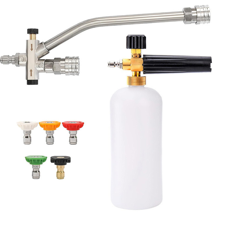 Aukšto slėgio purškimo pistoleto su 1/4 greito sujungimo, PA putų indelis, 5 antgaliai, konstrukcija iš nerūdijančio plieno, plastiko ir aliuminio