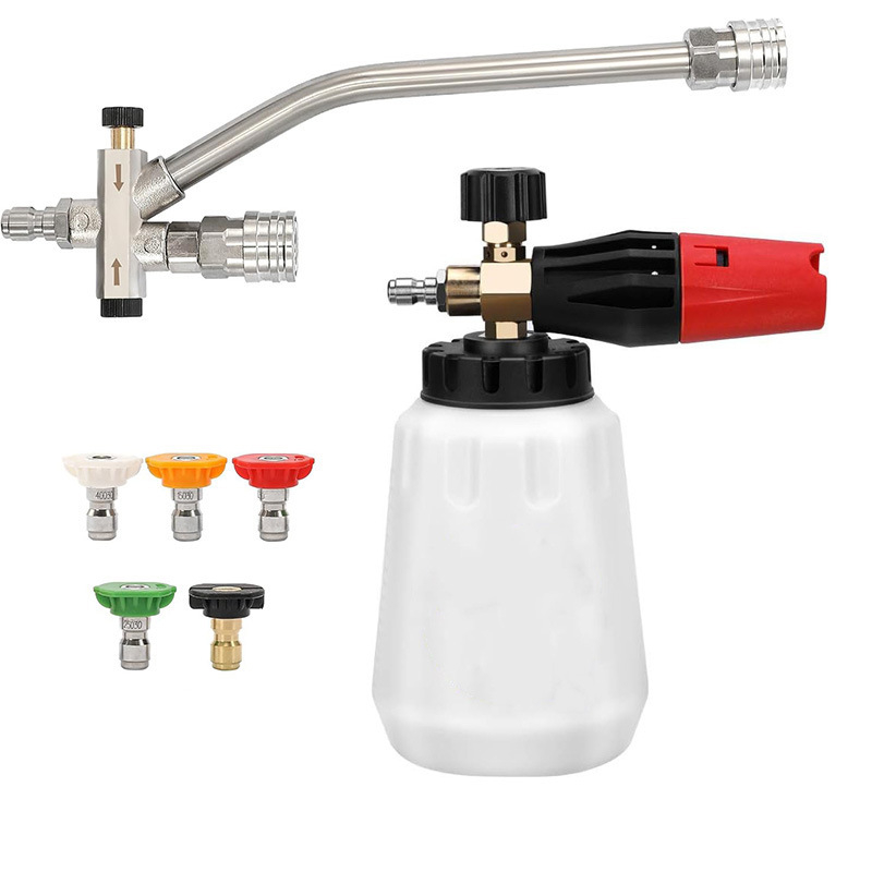Aukšto slėgio purškimo pistoleto su 1/4 greito sujungimo, PA putų indelis, 5 antgaliai, konstrukcija iš nerūdijančio plieno, plastiko ir aliuminio