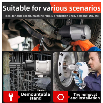 Αεροκίνητο κρουστικό εργαλείο με διπλό μηχανισμό κρούσης, έλεγχο avec διακόπτη αέρα, για αφαίρεση ελαστικών αυτοκινήτων και μοτοσικλετών.