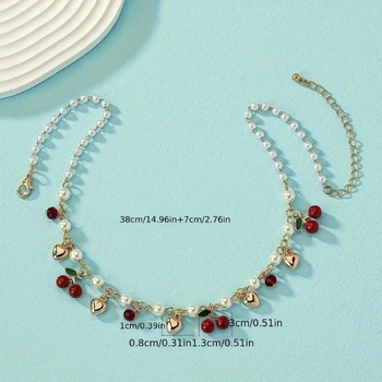 Κολιέ με κρεμαστό φρούτου, κράμα, αλυσίδα μαργαριταριών, μήκος 41–50 cm, βάρος 13,5 g