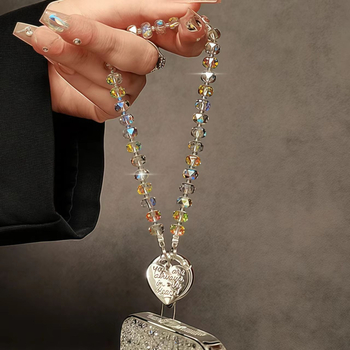 Телефонна каишка с кристални мъниста, ръчно изработена, DIY дизайн, метална жица, възможност за печат на лого, без висулка