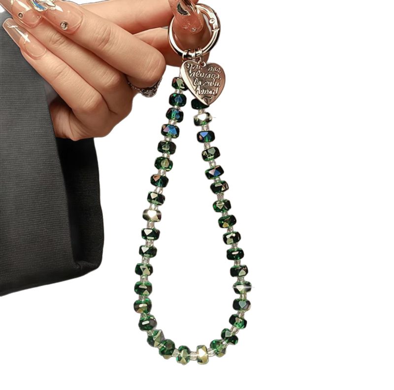 Телефонна каишка с кристални мъниста, ръчно изработена, DIY дизайн, метална жица, възможност за печат на лого, без висулка