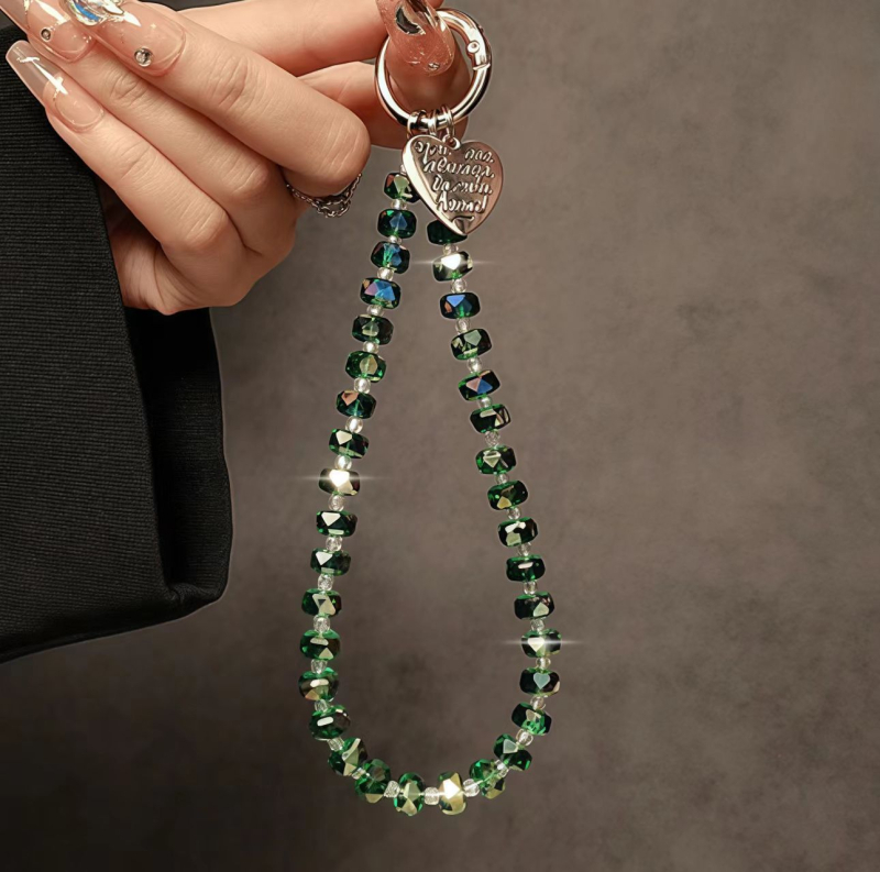 Телефонна каишка с кристални мъниста, ръчно изработена, DIY дизайн, метална жица, възможност за печат на лого, без висулка