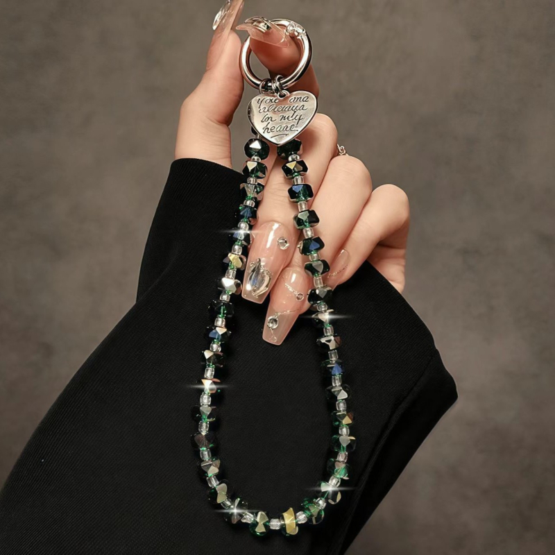 Телефонна каишка с кристални мъниста, ръчно изработена, DIY дизайн, метална жица, възможност за печат на лого, без висулка