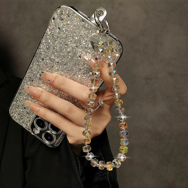 Телефонна каишка с кристални мъниста, ръчно изработена, DIY дизайн, метална жица, възможност за печат на лого, без висулка