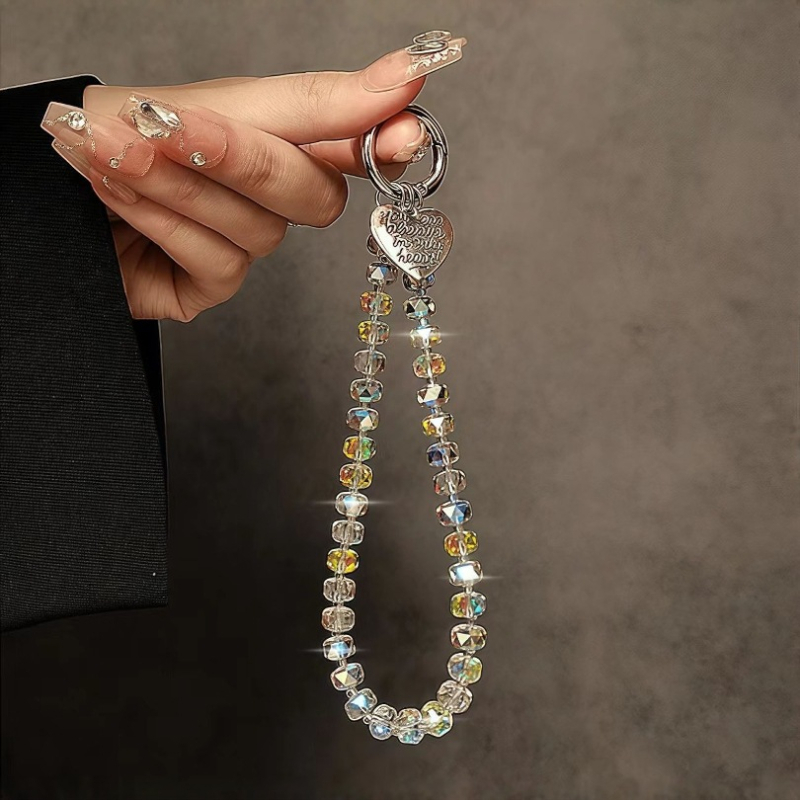 Телефонна каишка с кристални мъниста, ръчно изработена, DIY дизайн, метална жица, възможност за печат на лого, без висулка