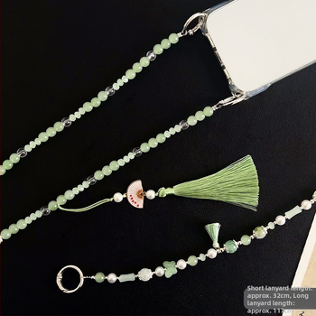 Мобилен телефон ланярд с мънистен пискюл - акрилен, ръчна изработка, стоманено въже, метална катарама, Le shell