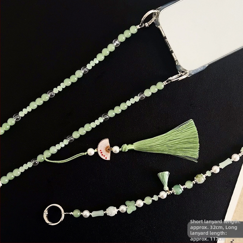 Мобилен телефон ланярд с мънистен пискюл - акрилен, ръчна изработка, стоманено въже, метална катарама, Le shell