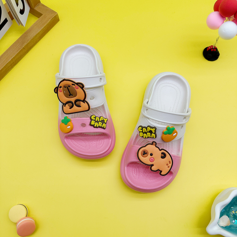 Unisex dječje papuče s motivom voćne kapibare, EVA gornji dio i đon, protuklizne, papuče s ravnom potplatom za djecu 4–16 godina