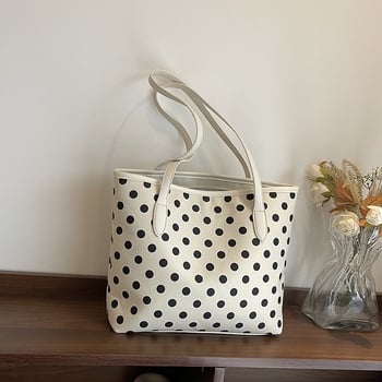 Ženska Tote torba s točkasti uzorak — velika kapaciteta za posao i svakodnevne potrebe, PU materijal, zatvaranje na zip, PU podstava, džep za mobitel