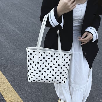 Ženska Tote torba s točkasti uzorak — velika kapaciteta za posao i svakodnevne potrebe, PU materijal, zatvaranje na zip, PU podstava, džep za mobitel