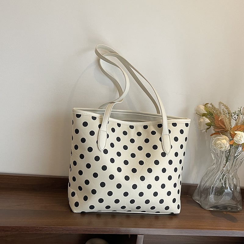 Ženska Tote torba s točkasti uzorak — velika kapaciteta za posao i svakodnevne potrebe, PU materijal, zatvaranje na zip, PU podstava, džep za mobitel