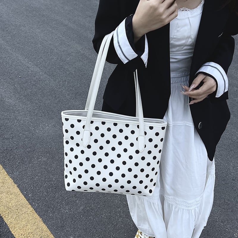 Ženska Tote torba s točkasti uzorak — velika kapaciteta za posao i svakodnevne potrebe, PU materijal, zatvaranje na zip, PU podstava, džep za mobitel