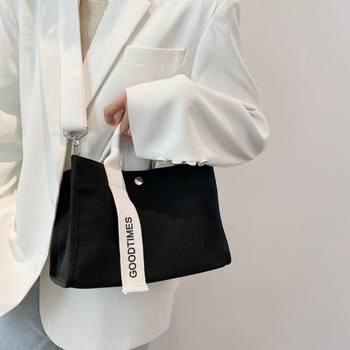 Canvas torba za žene na rame, horizontalno kvadratnog oblika, džep za telefon i osobnu iskaznicu, neobičan način otvaranja, srednja tvrdoća