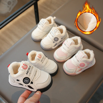 Бебешки обувки за прохождане - синтетична кожа, гумена подметка, карикатурен принт, закопчаване с велкро, зимен модел 2024