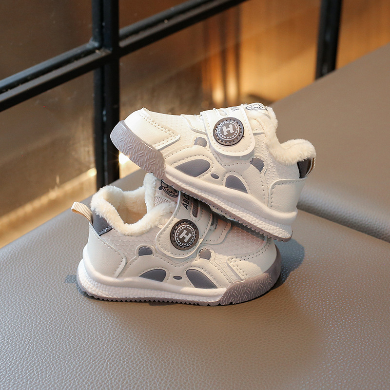 Бебешки обувки за прохождане - синтетична кожа, гумена подметка, карикатурен принт, закопчаване с велкро, зимен модел 2024