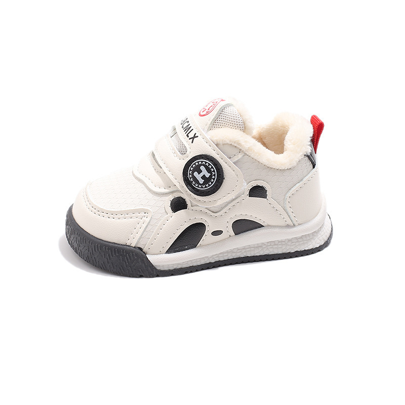 Бебешки обувки за прохождане - синтетична кожа, гумена подметка, карикатурен принт, закопчаване с велкро, зимен модел 2024