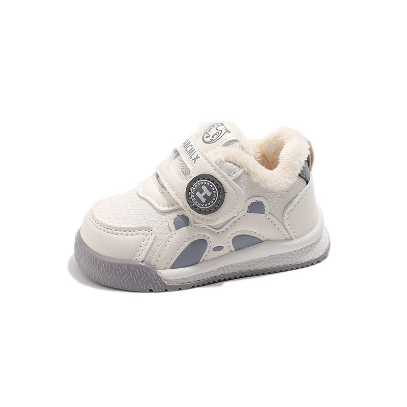 Бебешки обувки за прохождане - синтетична кожа, гумена подметка, карикатурен принт, закопчаване с велкро, зимен модел 2024