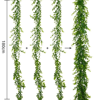 Ligaqi crafts Ghirlandă de perete din ratan cu eucalipt artificial, flori din plastic, construcție semi-artizanală