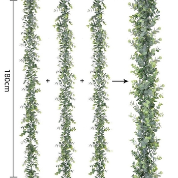 Ligaqi crafts Ghirlandă de perete din ratan cu eucalipt artificial, flori din plastic, construcție semi-artizanală