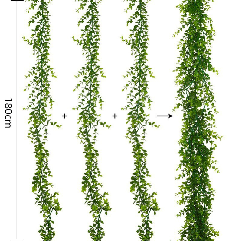 Ligaqi crafts Ghirlandă de perete din ratan cu eucalipt artificial, flori din plastic, construcție semi-artizanală