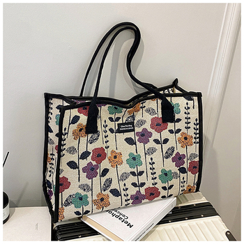  Platnena tote torba s kineskim stilom cvjetnim uzorkom, za posao i svakodnevnu vožnju, horizontalni kvadratni oblik, zatvarač, dvostruke naramenice