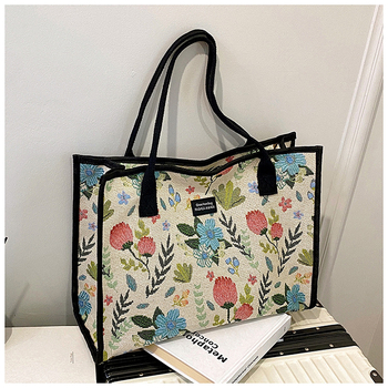  Platnena tote torba s kineskim stilom cvjetnim uzorkom, za posao i svakodnevnu vožnju, horizontalni kvadratni oblik, zatvarač, dvostruke naramenice