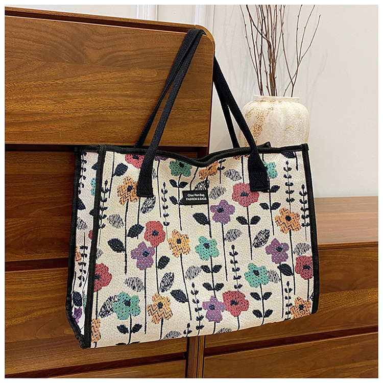  Platnena tote torba s kineskim stilom cvjetnim uzorkom, za posao i svakodnevnu vožnju, horizontalni kvadratni oblik, zatvarač, dvostruke naramenice