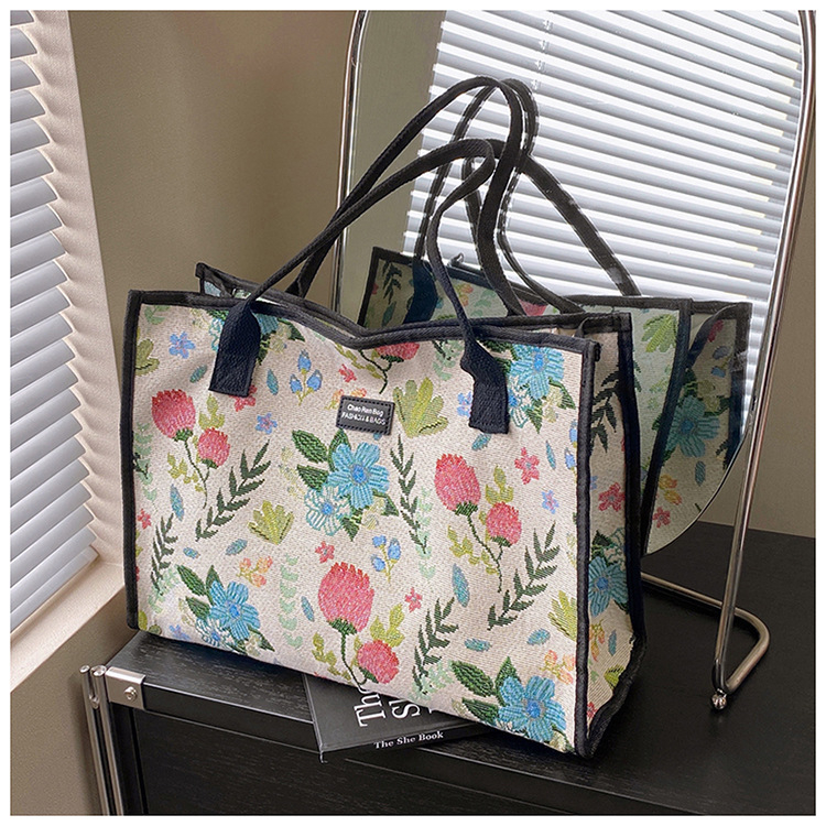  Platnena tote torba s kineskim stilom cvjetnim uzorkom, za posao i svakodnevnu vožnju, horizontalni kvadratni oblik, zatvarač, dvostruke naramenice