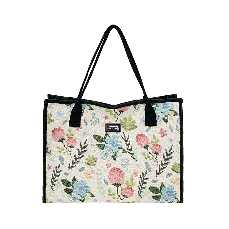  Platnena tote torba s kineskim stilom cvjetnim uzorkom, za posao i svakodnevnu vožnju, horizontalni kvadratni oblik, zatvarač, dvostruke naramenice