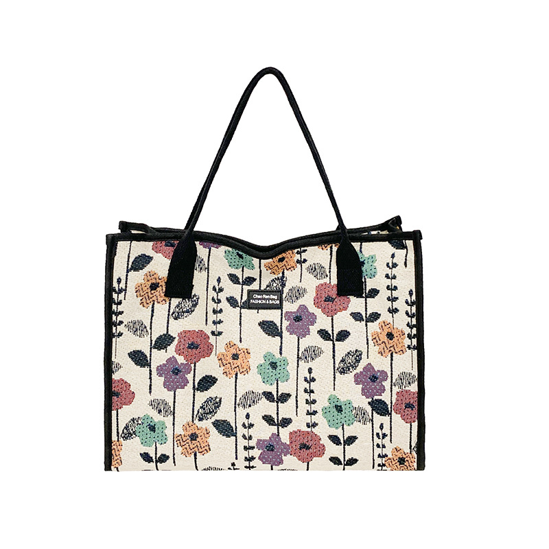  Platnena tote torba s kineskim stilom cvjetnim uzorkom, za posao i svakodnevnu vožnju, horizontalni kvadratni oblik, zatvarač, dvostruke naramenice