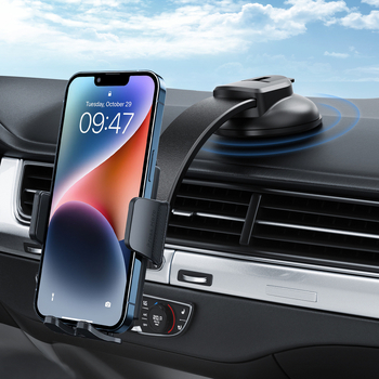 Държач за телефон в автомобил – вакуумен монтаж за табло, въртящ се, универсално съвместим за навигация