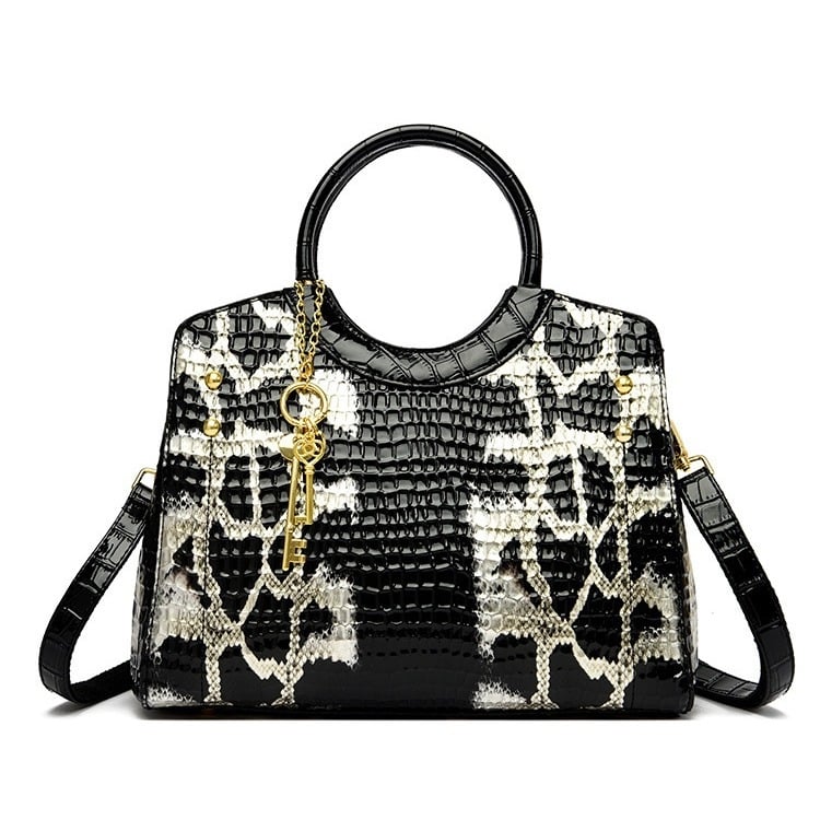 Ženska retro torba s uzorkom zmije, podlaktna torba, PU materijal, zatvaranje, poliester podstava, ovalni oblik, unutarnji džepovi za telefon i ID