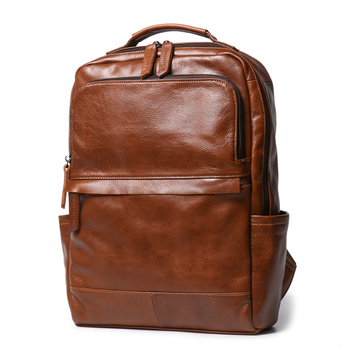 Unisex δερμάτινο σακίδιο ταξιδιού από γνήσιο δέρμα πρώτου στρώματος, επένδυση καμβά, με καμπύλες ιμάντες ώμου, χωρητικότητα έως 20 λίτρα