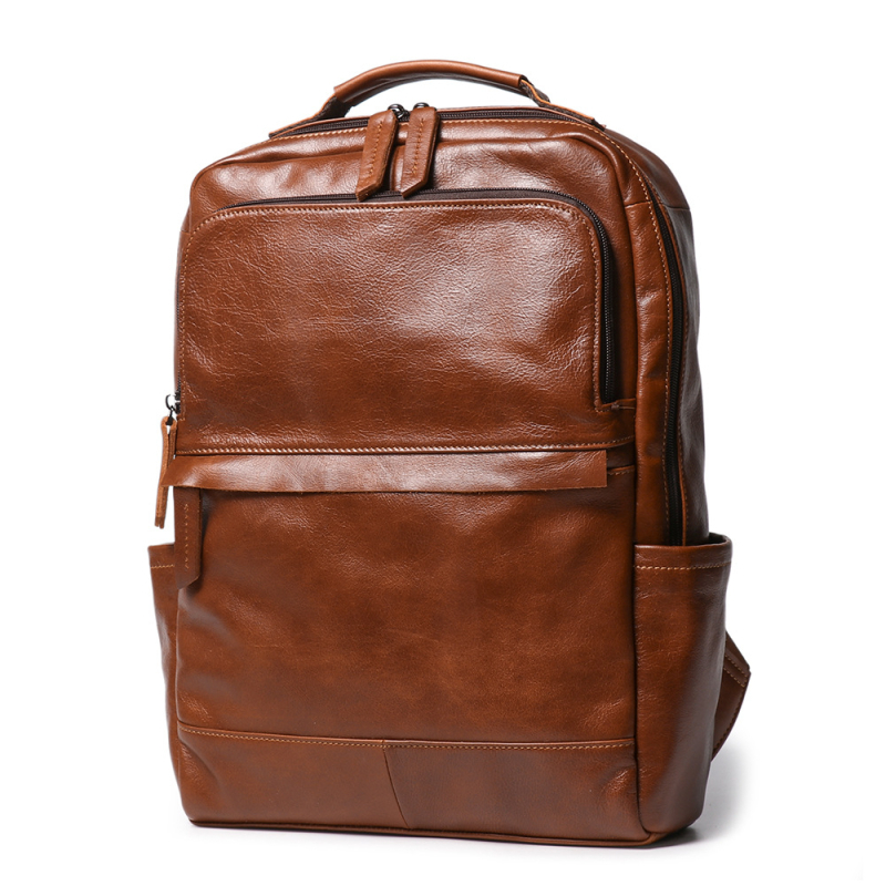 Unisex kelioninė kuprinė iš pirmojo sluoksnio karvės odos, drobinis pamušalas, išlenktos pečių juostos, talpa iki 20 litrų