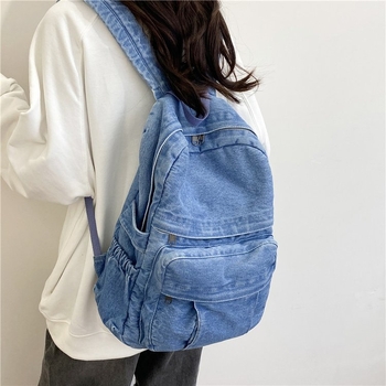 Ženski ruksak za studentice u šumskom stilu – jednostavan retro dizajn; Stil: aserity wind; Materijal: PU; Sezona: Proljeće 2024; Podstava: denim; Pogodno za svakodnevnu upotrebu