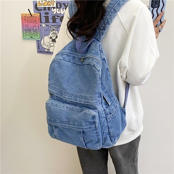 Ženski ruksak za studentice u šumskom stilu – jednostavan retro dizajn; Stil: aserity wind; Materijal: PU; Sezona: Proljeće 2024; Podstava: denim; Pogodno za svakodnevnu upotrebu