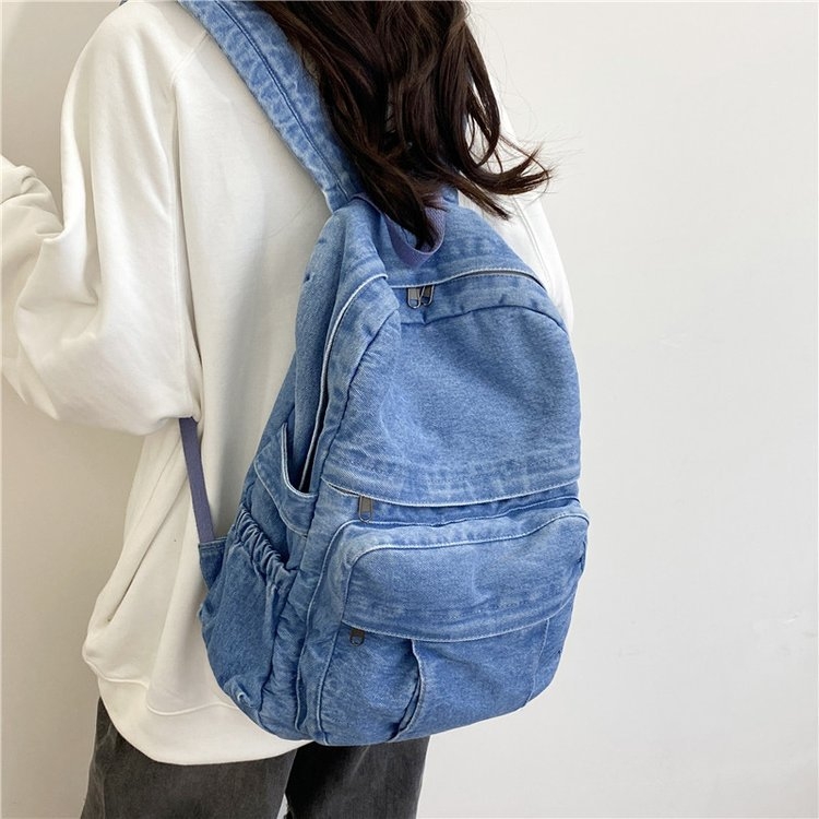 Ženski ruksak za studentice u šumskom stilu – jednostavan retro dizajn; Stil: aserity wind; Materijal: PU; Sezona: Proljeće 2024; Podstava: denim; Pogodno za svakodnevnu upotrebu