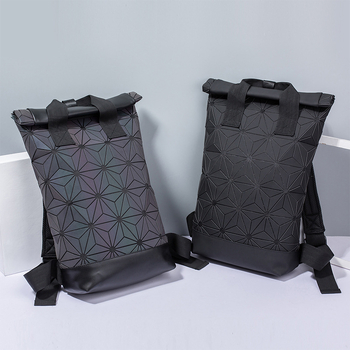 Rucsac cu model geometric diamant, piele PU, capacitate 36–55 L, închidere cu fermoar, unisex pentru activități în aer liber