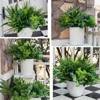 Σετ 18 τεμαχίων τεχνητών πράσινων φυτών: πλαστικά, κατασκευή με έγχυση, θάμνοι και χόρτα