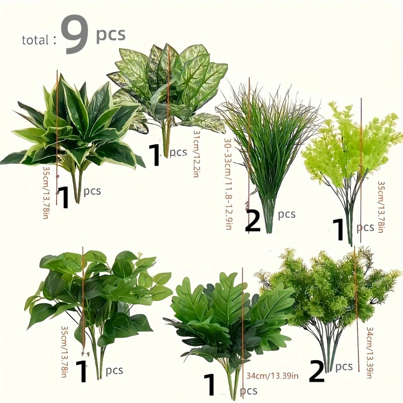 18-dijelni set umjetnih zelenih biljaka: plastika, injekcijsko oblikovanje, žbunovi i trava