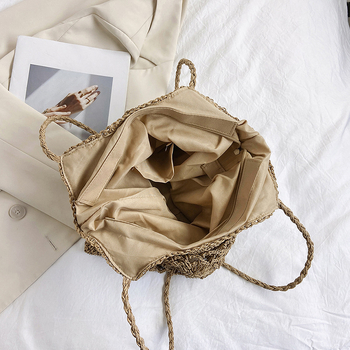 Torba preko ramena bucket od slame – poslovna svakodnevna kombinacija, vertikalni kvadratni oblik, zatvaranje na zip